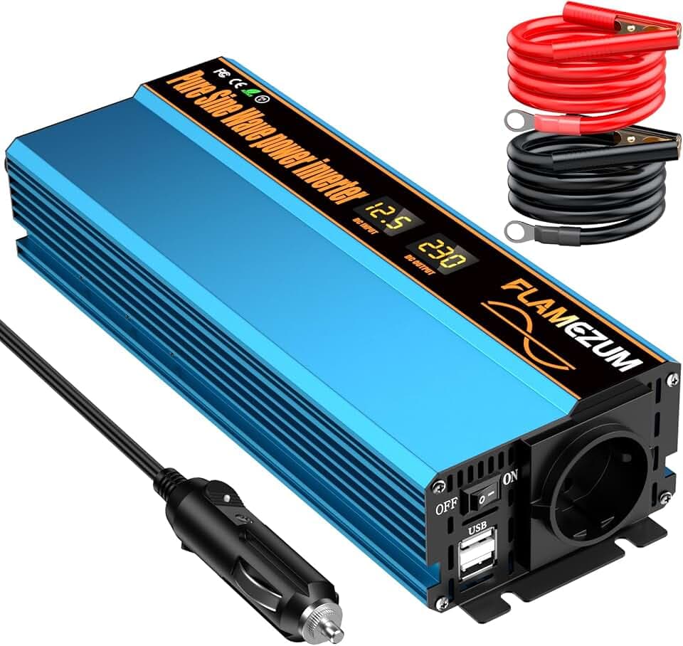 1000w Spannungswandler 12v Auf 230v Reiner Sinus Wechselrichter mit 1 EU-Steckdose und 2 USB Autoladegerät Power Solar Inverter DC AC Umwandler Stromwandler
