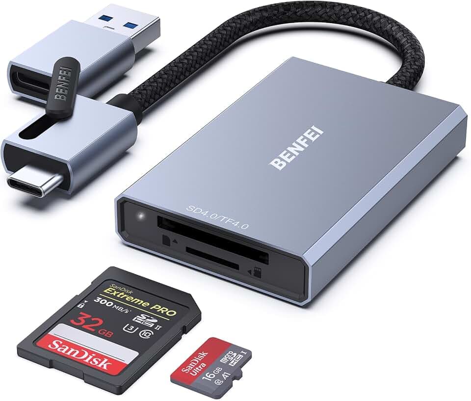 BENFEI SD 4.0 Kartenleser, USB-C/USB-A 2-in-1 Speicherkartenleser für SDXC SDHC SD MMC RS-MMC MicroSDXC MicroSD Micro SDHC-Karte, UHS-II und UHS-I Karten