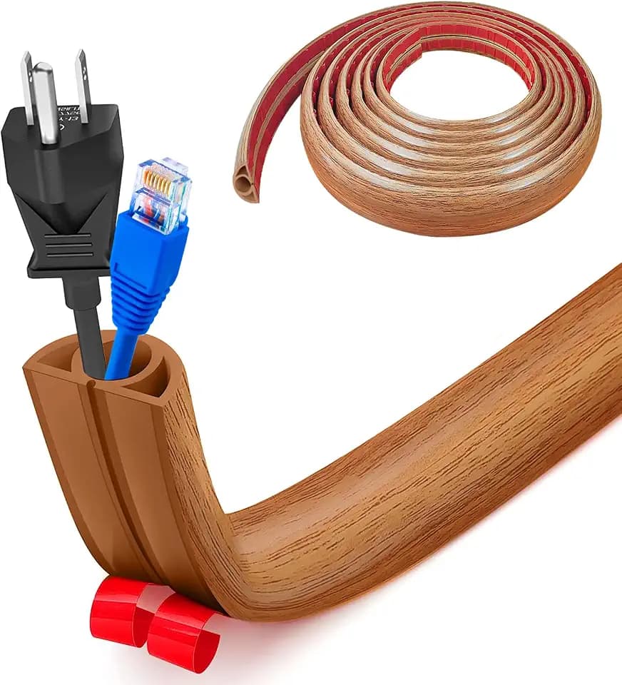 Flexibler Klein Kabelkanal, Selbstklebend Boden Kabelbrücke, 5M x 2cm Flexibler Kabelabdeckung Kabelschutz Kabelschacht Leicht zu Schneiden Montage für alle Netzkabel Haus, Büro,Lager (Holzmaserung)