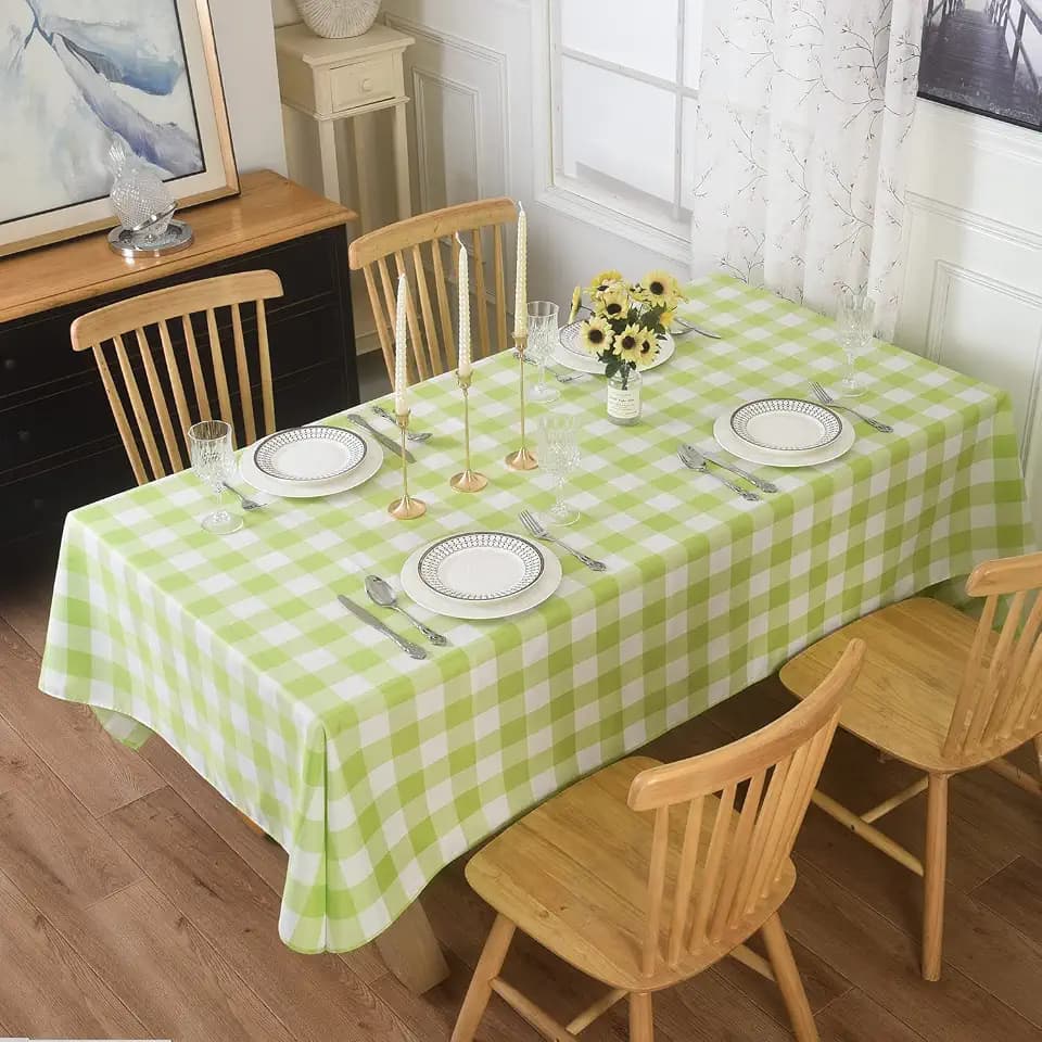 Cupuamon 2 Pack Waterproof Polyester Fabic Rectangle Checkered Tablecloth,60x102 Outdoor Table Cloth,Oil Stain Prevention Table Cloth for Pinics and Parties(Emerald and White)