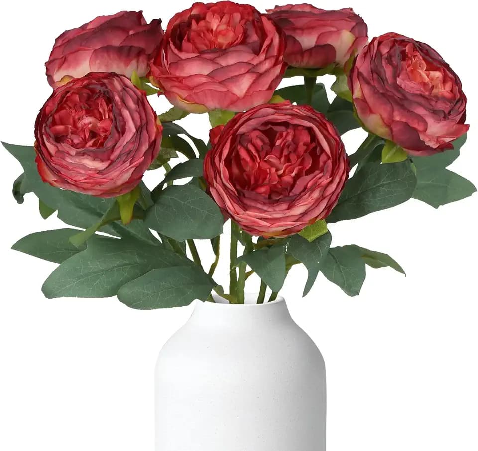 Peonies Artificial Flowers,6PCS Vintage Fake Red Flowers 19.7" Silk Flowers with Stems for Wedding Bridal Bouquet Home Party Office Decoration(Red)
