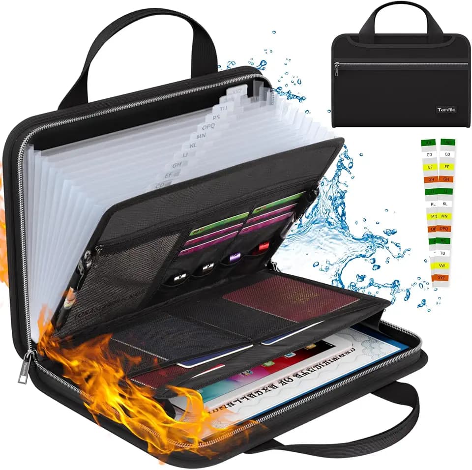 Tamfile Fireproof Accordion File Organizer, Expanding File Folder