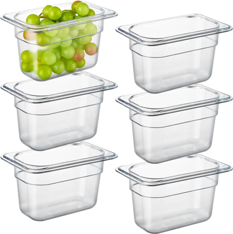 CURTA 6-Pack 1/9 Size 4" Deep NSF Polycarbonate Food Pans | Dishwasher & Freezer Safe Clear Container for Prep Tables, Buffet, Salad Bar, Commercial & Home Kitchen