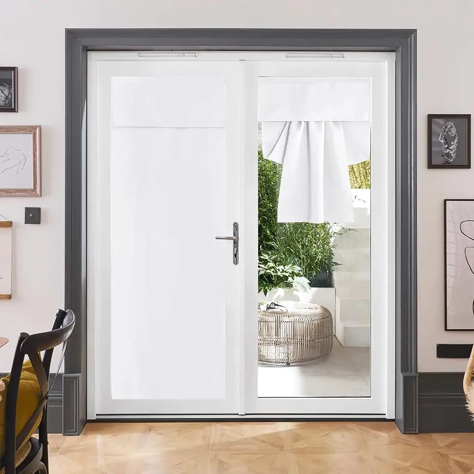 RYB Home French Door Curtains Privacy - Self Adhesive Length Adjustable Glass Window Curtains for Tricia Door Patio Sliding Glass Door Kitchen Door, W 30 x L 80 inch, Pure White, 1 Panel