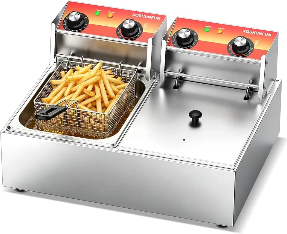 21QT Commercial Deep Fryer with Timer & Limit Thermostat, Thickened Stainless Steel Electric Fryer with Rolled Safety Edges, 20L Large Capacity Oil Fryer for Home, Restaurant & Party