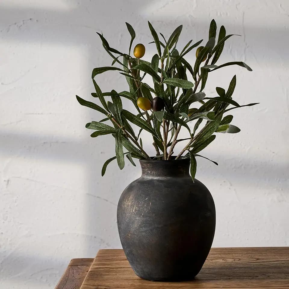 SIDUCAL Ceramic Decorative Flower Vase | 6 Inch Pottery Rustic Farmhouse | Boho | Terracotta Vase for Home Decor, Table, Living Room, Bathroom, Shelf, Mantel Decoration, Bronze