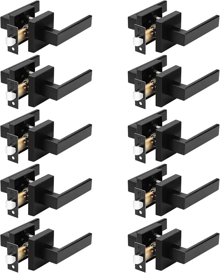 Probrico 10 Pack Passage Door Handle in Matte Black,Interior Closet Door Knobs for Hallway,Non-Locking Keyless Modern Door Lever Hardware,Reversible Left & Right Handed Door