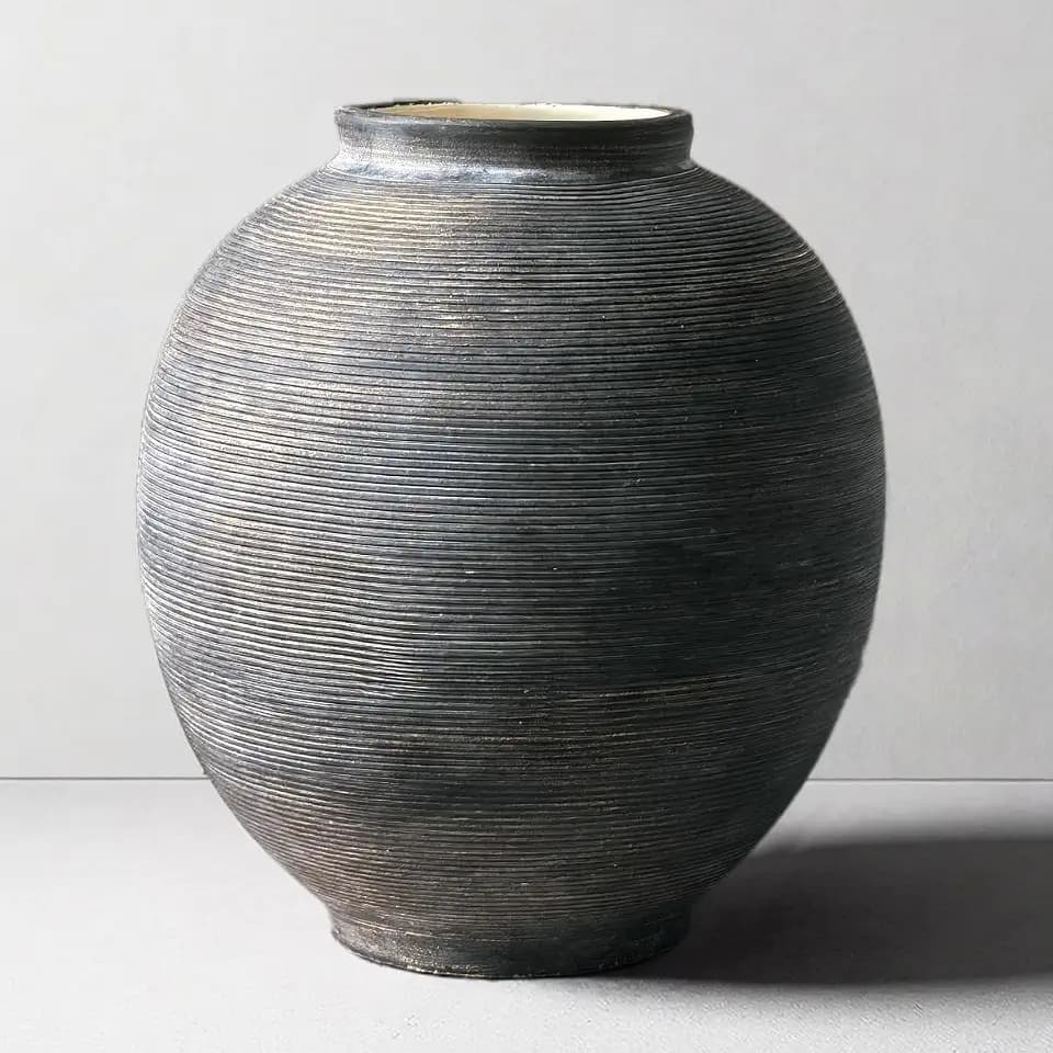 Black Ceramic Flower Vase, 9.8" H, Black Bronze Glaze