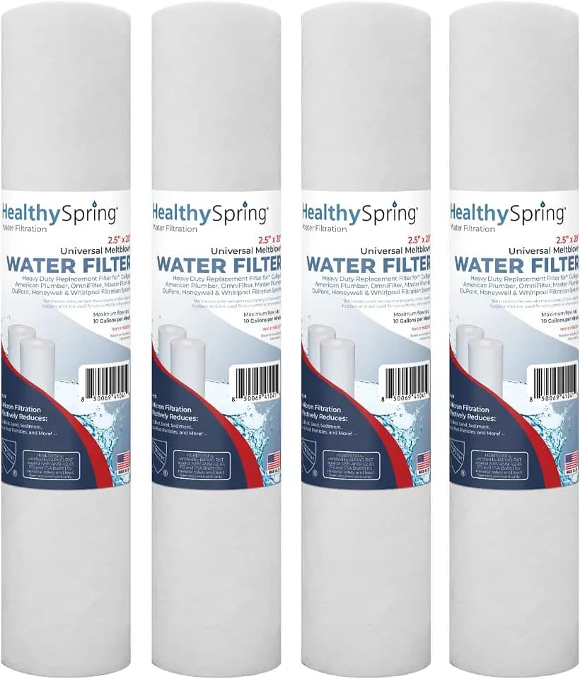 High Performance 5 Micron 20 Inch x 2.5 Inch, 4-Pack Spun Polypropylene Whole House Sediment Water Filter Replacement Cartridge,Compatible with Pentek P5-20, 155016-43, SDF-25-2005, Made in USA