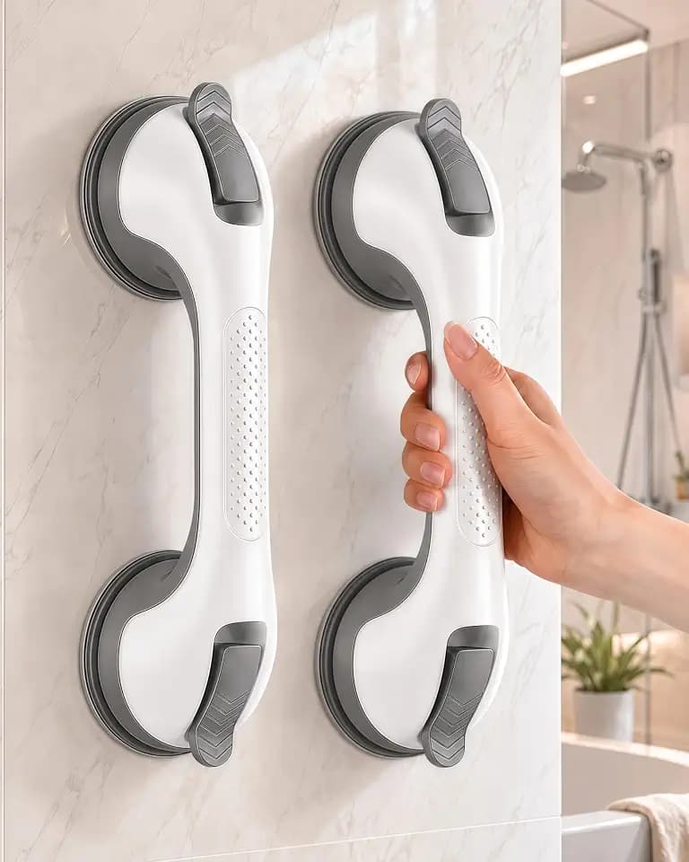 Grab Bars for Shower, Suction Shower Handles for Seniors, 2-Pack, Grey