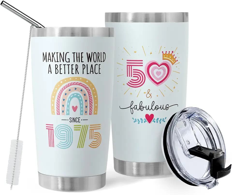 DLOCCOLD 50th Birthday Gifts For Women Tumbler 20oz- 1975 50th Cool Birthday Gifts for 50 Year Old Woman/Her/Mom/Grandma,60 Fabulous Gift, Birthday Decorations for Woman Turning 50 Year Old Present