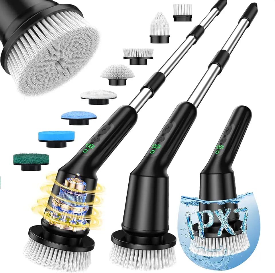 Electric Spin Scrubber for Bathroom, Shower Scrubber with Long Handle
