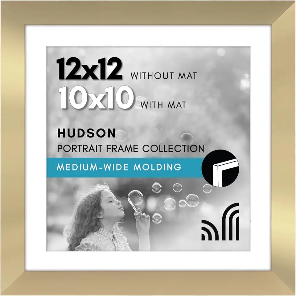 Americanflat 12x12 Picture Frame - Matted to 10x10 - Engineered Wood - Gold