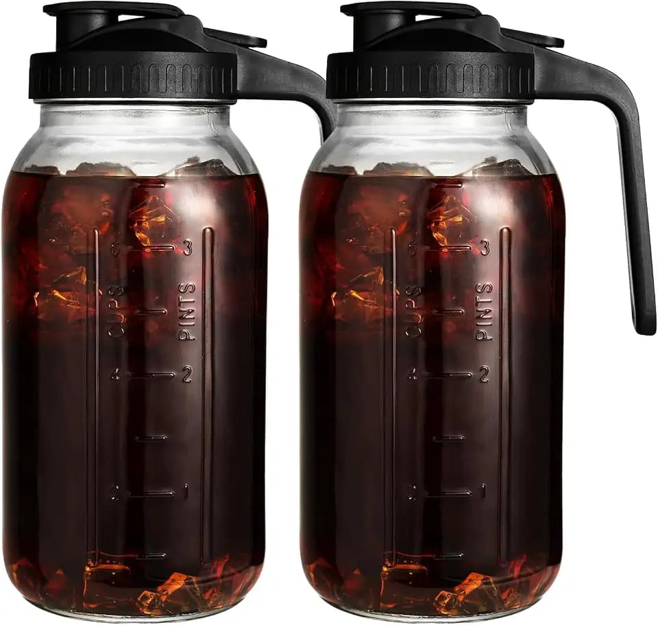 2 Pack 64 oz Glass Pitcher with Lid, Glass Half Gallon Jug for Fridge