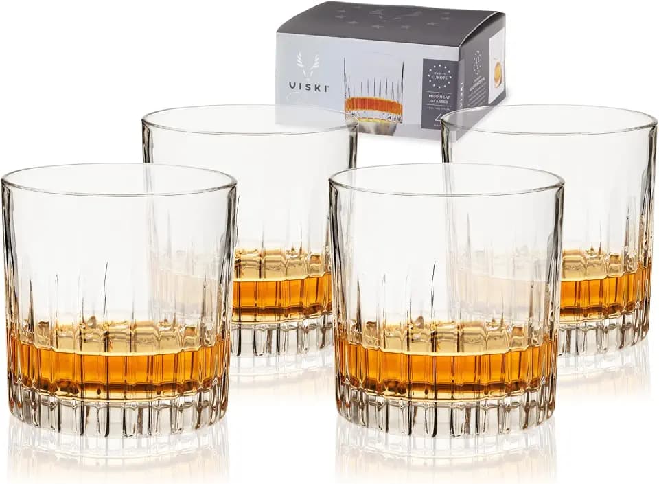 Viski Reserve Milo 10.5 oz Clear Crystal Whiskey Glasses Set of 4, Italian-Made Glassware for Vodka, Bourbon, Manhattan, Housewarming Gifts for Men, Wedding & Birthday Gifts, Home Bar Accessories