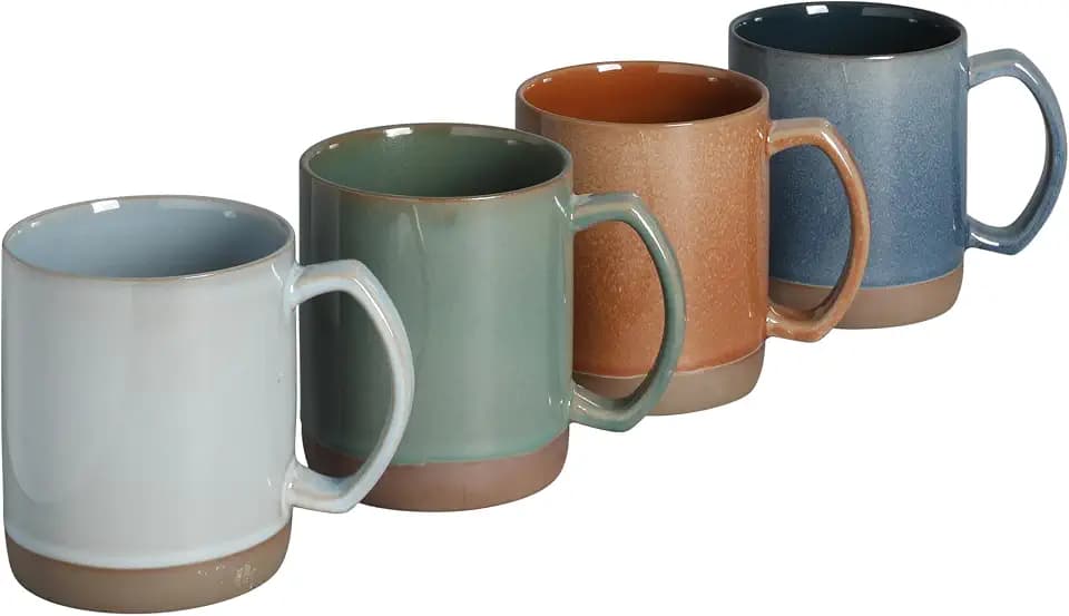 Mr. Coffee Dorsey 4-Piece Mug Set 18.5 oz Ceramic Coffee Cups with Comfortable Handle Assorted Colors May Vary Coffee Tea Hot Chocolate Milk Drinkware Set for Home Office Kitchen