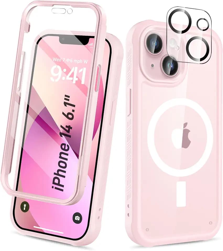 Magnetic for iPhone 14 Case Built-in Screen Protector, Pink