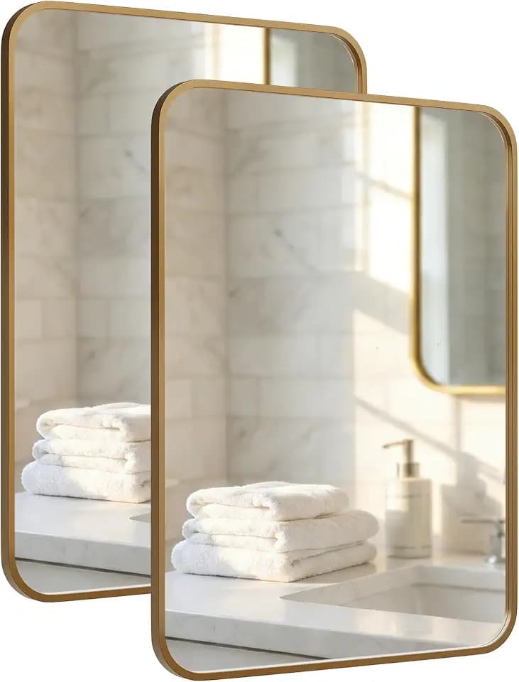 2-Pack 24x36 Inch Antique Gold Rounded Rectangle Vanity Mirrors