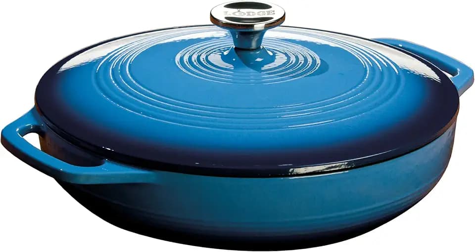 Lodge Essential Enamel Cast Iron Braiser, 3.6 Quart, Caribbean Blue