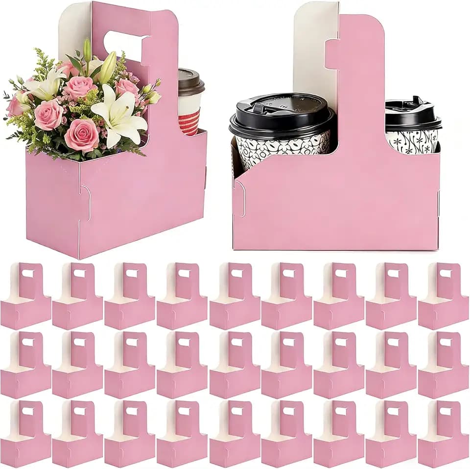 50Pcs Drink Carrier with Handle, Cardboard 2 or 4 Cup Holders