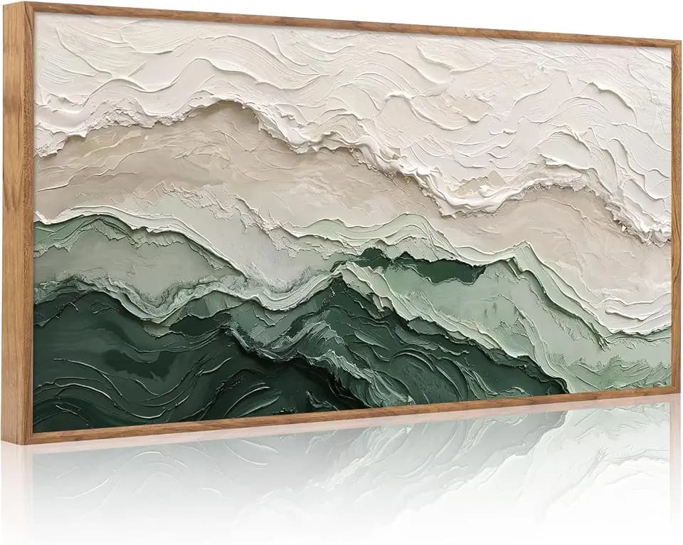 Aurlan 3D Textured Green Abstrcat Ocean Framed Canvas Wall Art 40x20 Inch