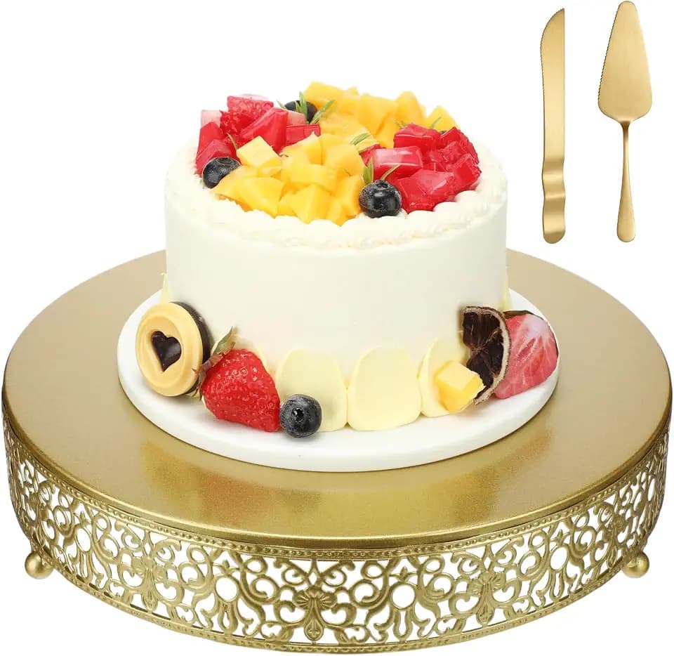 Wenqik 12 Inch Gold Cake Stand Metal Round with Cutter Spatula, Classic