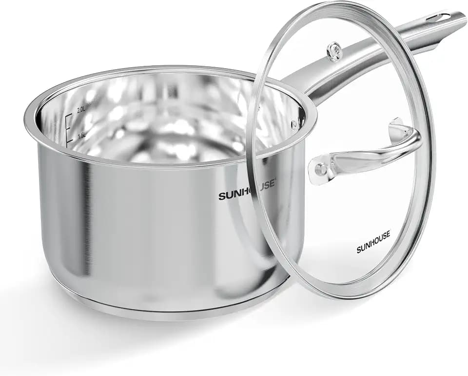 SUNHOUSE 3 QT Stainless Steel Sauce Pan with Lid, Small Pot for Cooking