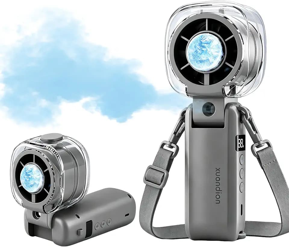2-in-1 Handheld Portable Misting Fan with Hydrating Mist & Ice Cooling, 6-Speed High-Speed Rechargeable Mini Cordless Fan, Personal Foldable Water Mister for Travel, Outdoor, Home & Office