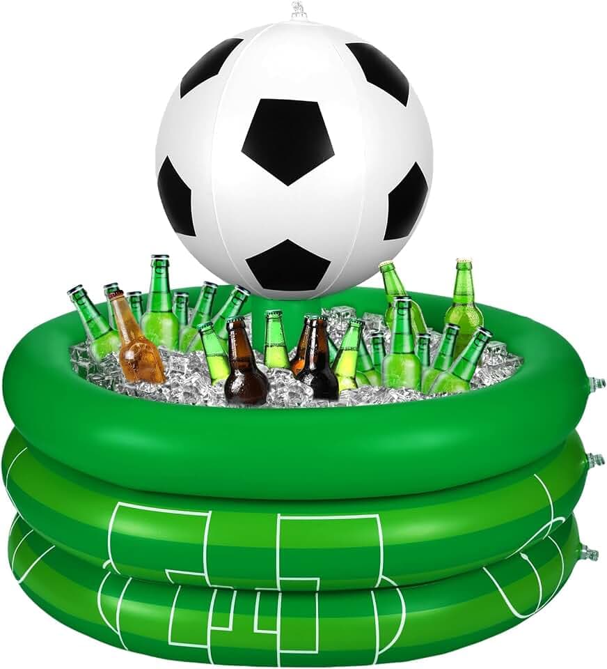 Bencailor Inflatable Cooler Inflatable Football Drink Cooler Toss Game Party Decoration Rugby Basketball Baseball Blow up PVC Ice Serving Bar for Sport Party Supplies Game Day Beer(Green,Soccer)