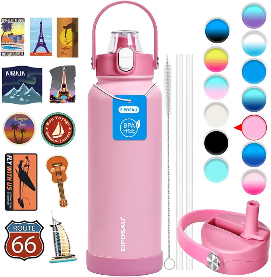 Insulated Water Bottle with Lid & Boot & Stickers, 40 oz