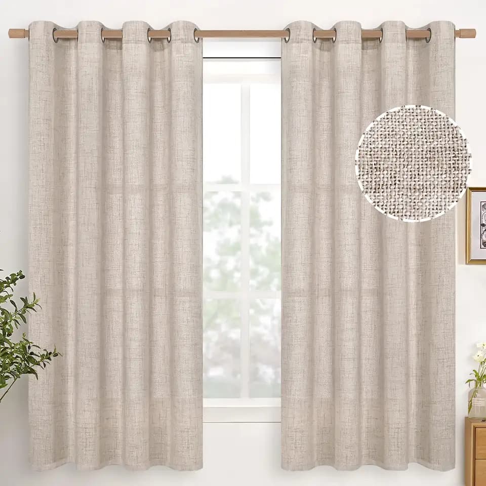 YoungsTex Linen Semi Sheer Curtains 63 Inch Length, Light Filtering Drapes