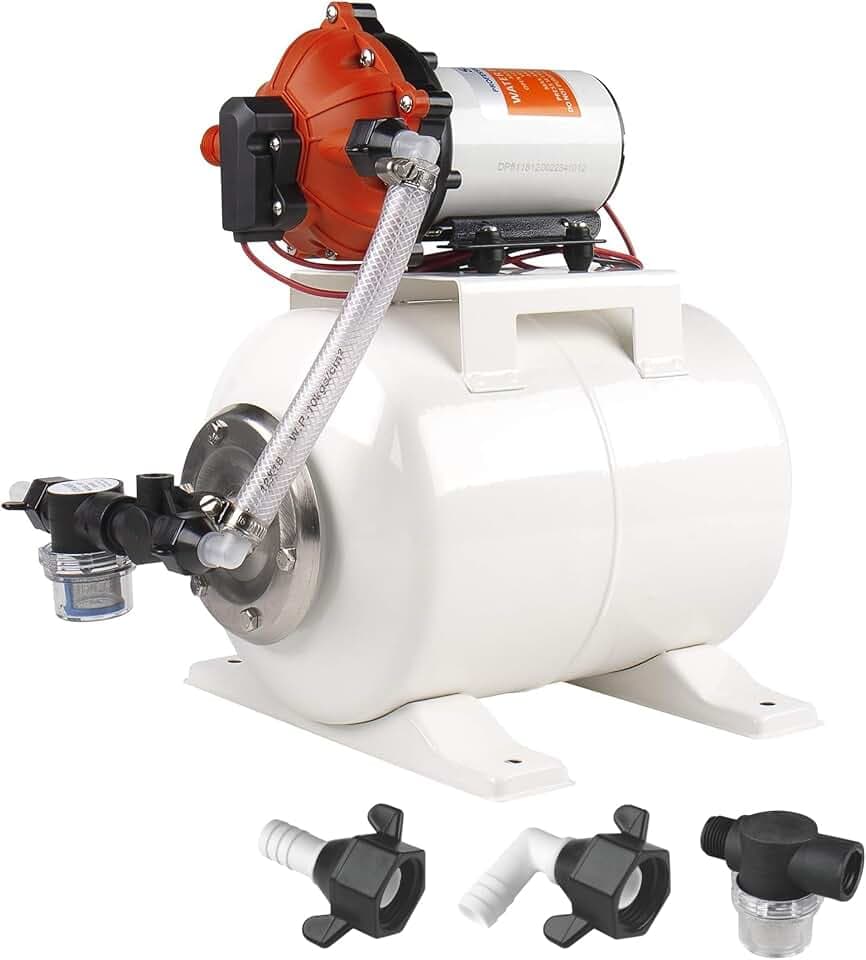 SEAFLO 55 Series rv water pump Pump System with 2 Gallon Accumulator Tank, 12V DC, 60 PSI, 5.5 GPM Self Priming, Smart Pressure Switch NSF, CE & Rohs Certified, UL Listed, 4-Year Warranty
