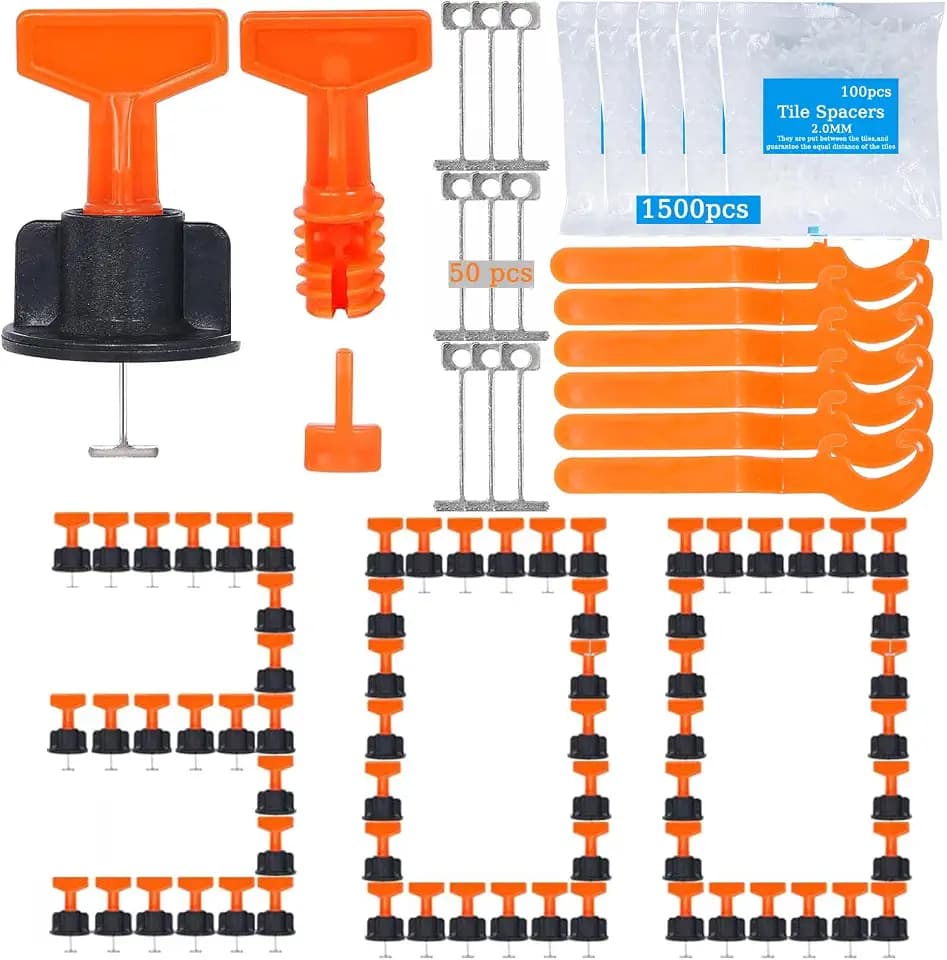 Tile Leveling System Kit,300pcs Reusable 1/16" Tile Leveler Spacers+1500pcs Cross-shaped Tile Spacers+6pcs Wrench+1pack 1/16" Replaceable Spare Steel T-Pin,Tools for Wall Floor Tile Adjustment