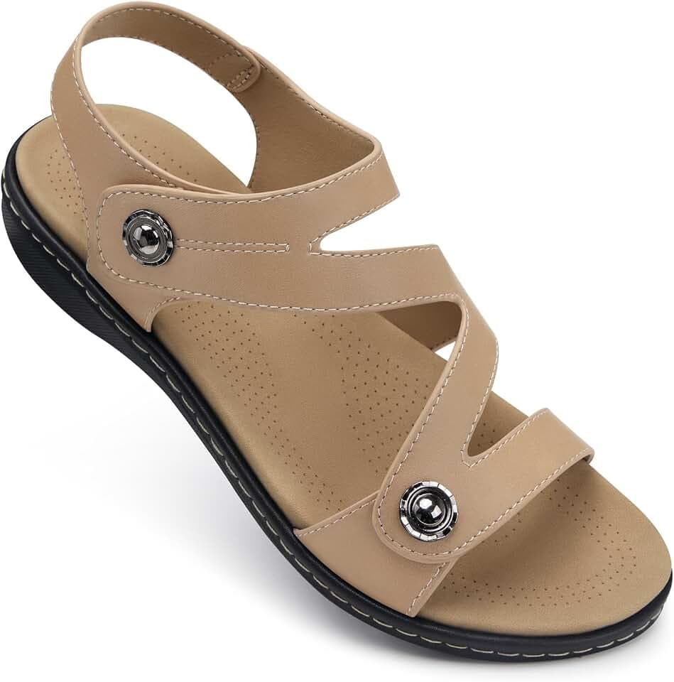 TEMOFON Womens Sandals Dressy Summer: Comfortable Arch Support Flat Sandal