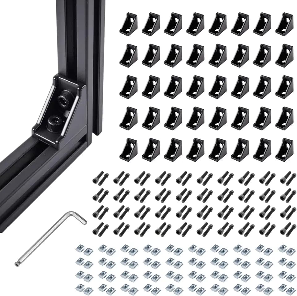 40 Sets Black 2020 Series Aluminum Extrusion T-Slot Corner Bracket Kit, Includes 40pcs Right Angle Connectors Gusset, 80pcs T-Nuts and Screws, for 6mm V-Slot Profile Hardware Accessories