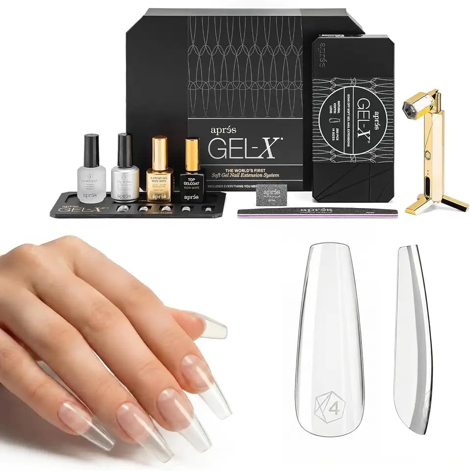 Aprés Gel-X Professional Nail Extension Starter Kit, 14 Sizes 00-9 w/ Half Sizes, Soft Gel-X Tips, HEMA/TPO-Free (Natural Coffin Long)