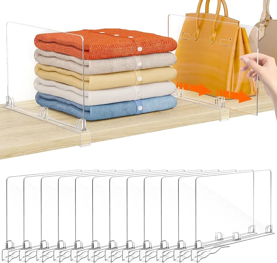 Fixwal 12 PCS Clear Acrylic Closet Shelf Dividers