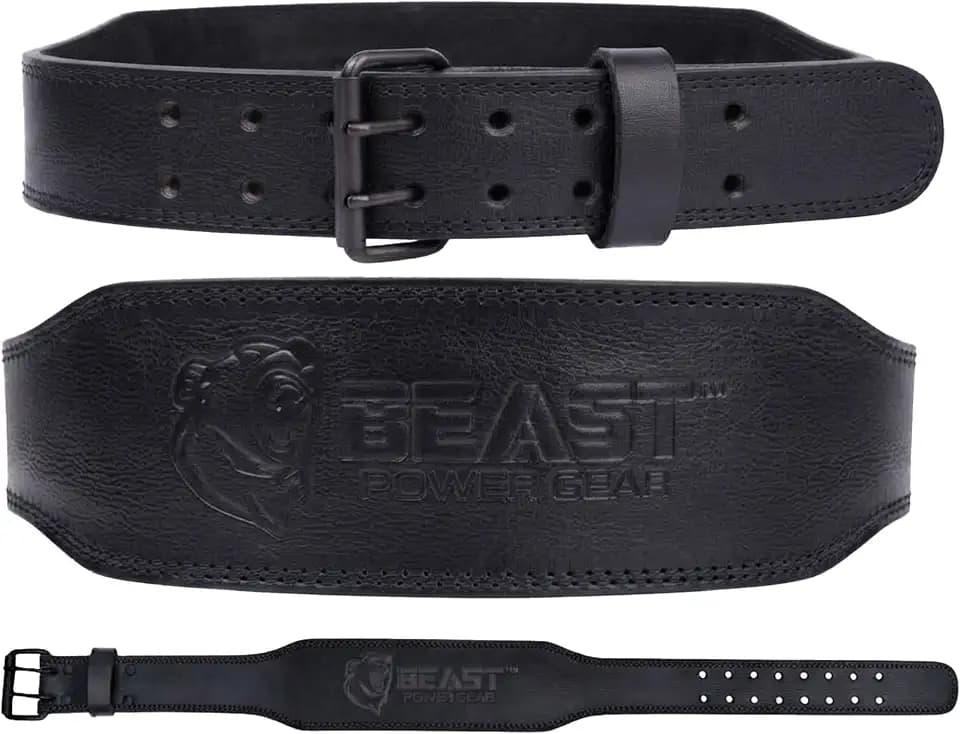 Weight Lifting Belt - 4” Genuine Leather Belts Padded Lower Back Support for Gym Bodybuilding Squat Deadlift Weightlifting Cross Strength Training Men Women Free Wrist Wrap