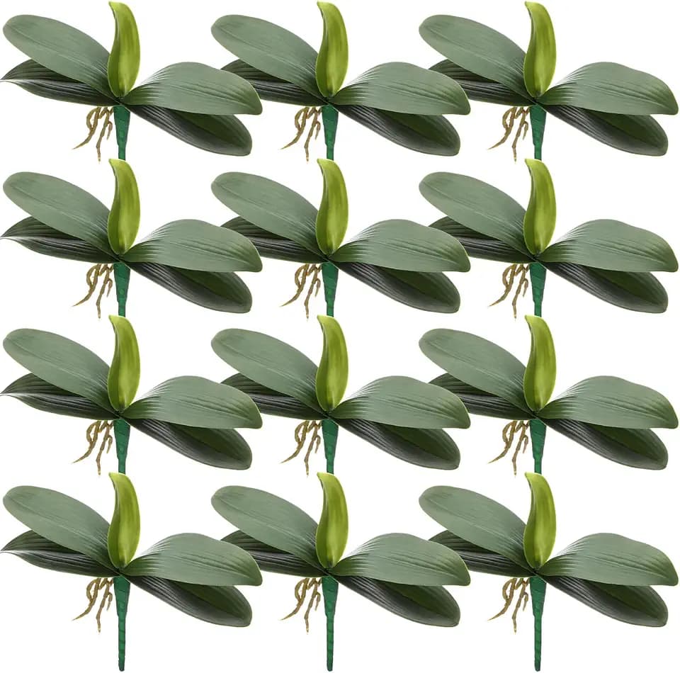 12 Pcs Faux Phalaenopsis Orchids Leaves Artificial Orchids Leaves 9 Inch Green Leaf Plants Green Faux Leaf Latex Cymbidium Stems for Flowers Arrangements Pot Decor