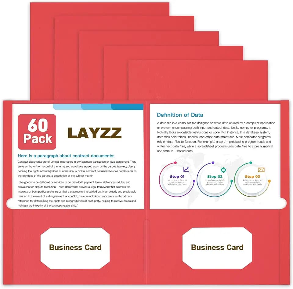 60 Pack Paper 2 Pocket File Folders, Letter Size Red Folder
