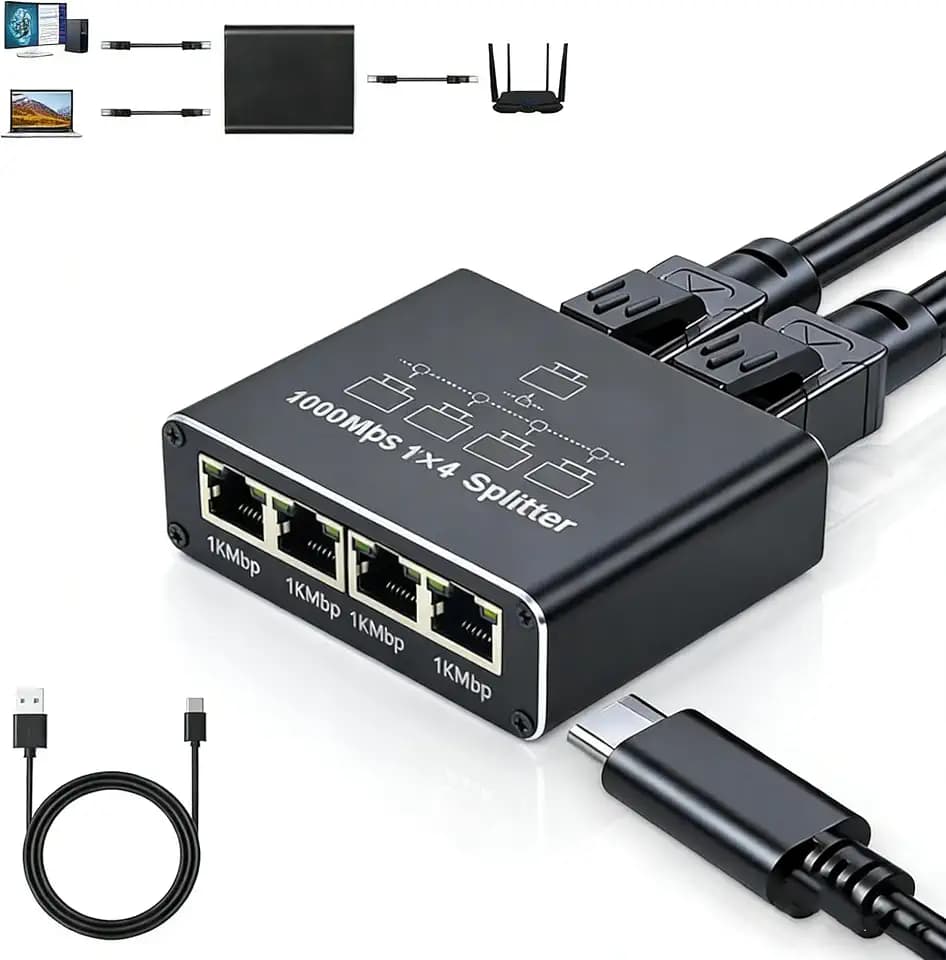 LAN Splitter 1 auf 4, 1000Mbps Netzwerk Ethernet Splitter 4 Port