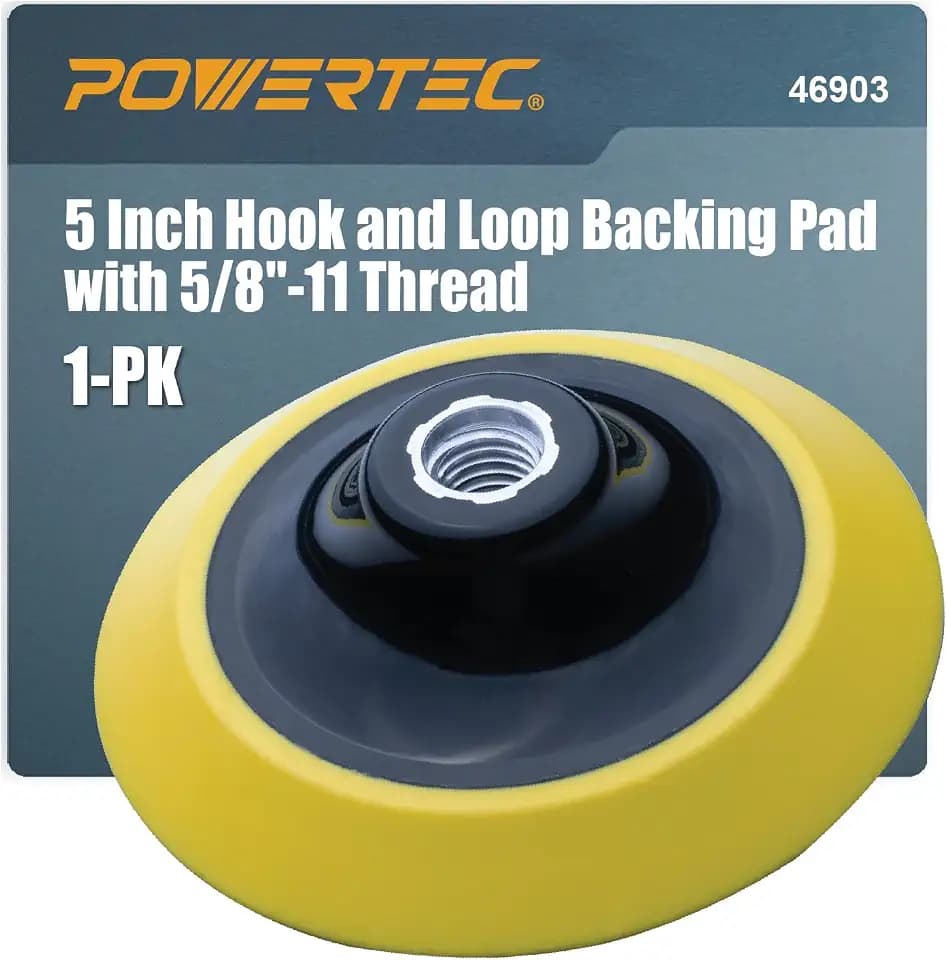POWERTEC 5 Inch Hook and Loop Backing Pad with 5/8"-11 Thread, PU Sanding Pad for Angle Grinder with 5/8 Shaft, 5 Inch Backing Plate Replacement for DeWalt DCW402, 128402, DW400 (46903)
