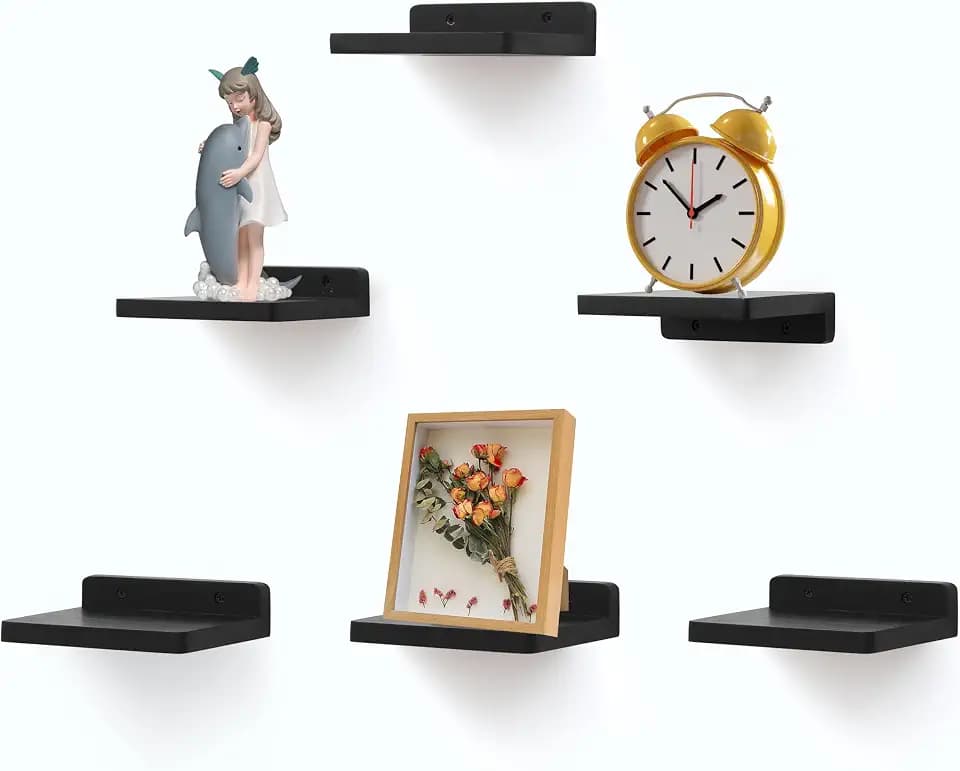 Small Floating Shelves,Wall Shelf Decor,5x6 Inch,Black,Set of 6