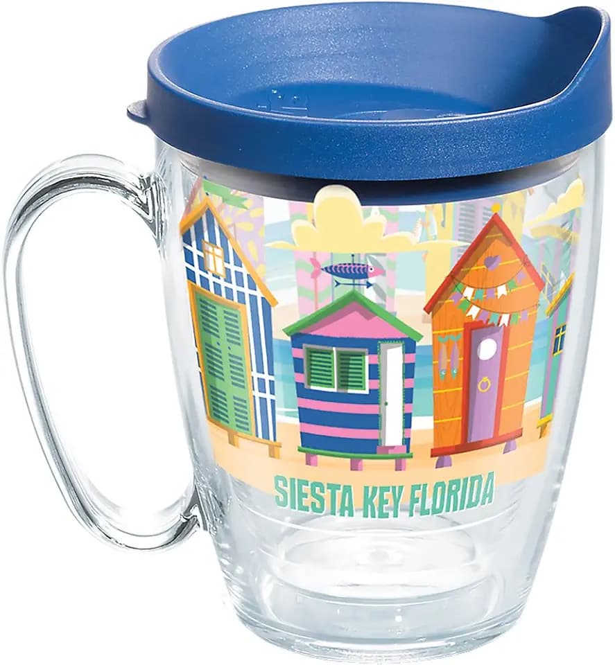 Tervis Florida - Siesta Key Cabanas Tumbler with Wrap and Blue Lid 16oz Mug, Clear