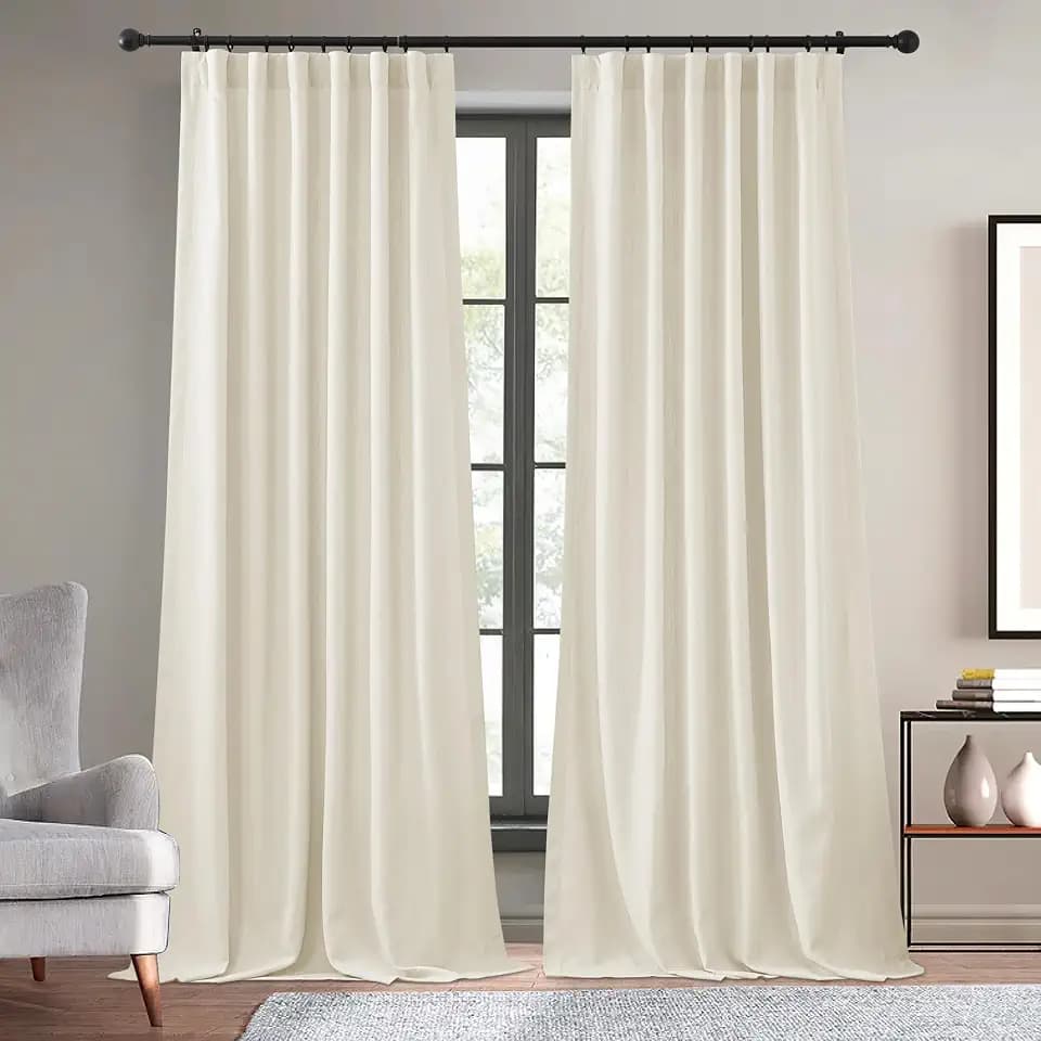 KGORGE Natural Faux Linen Living Room Curtains 120 inches Long, Light Filter Insulated Window Curtains, Privacy Pinch Pleated Drapes Backdrop for Dining Room, Linen, W 52 x L 120, 1 Pair