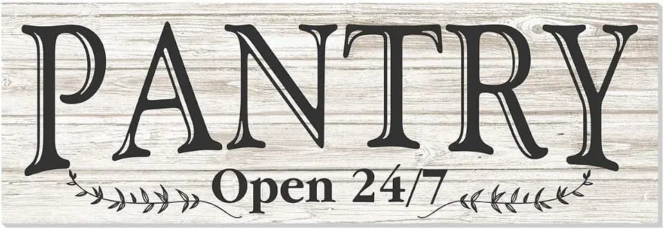 Pantry Open 24/7 White Rustic Wood Wall Sign 6x18 (White Unframed)