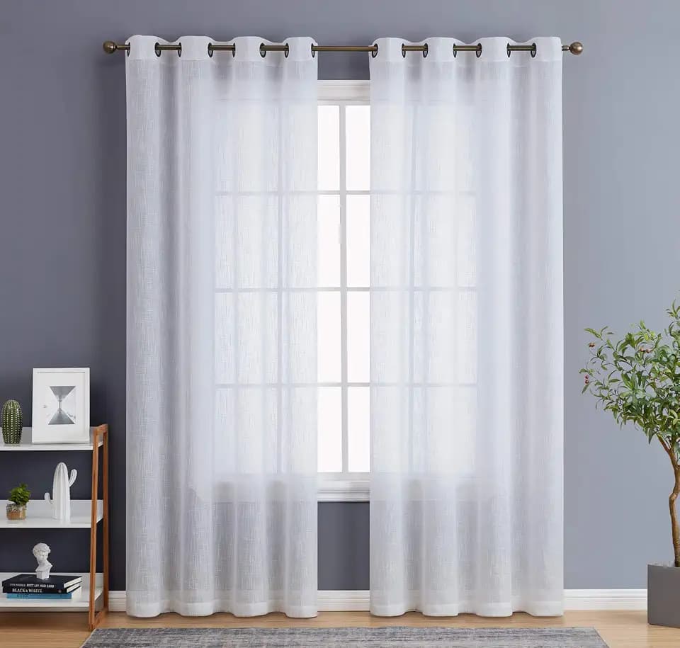 HLC.ME Abbey Faux Linen Textured Semi Sheer Privacy Light Filtering Transparent Window Grommet Floor Length Thick Curtains Drapery Panels for Bedroom & Living Room, 2 Panels (54 W x 84 L, White)