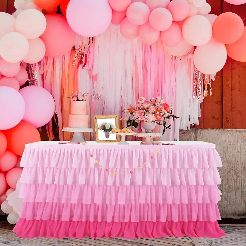 Pink Table Skirt Tutu Table Cloth for Rectangle Table for Baby Shower Birthday Unicorn Party Home Decor Gradient Pink