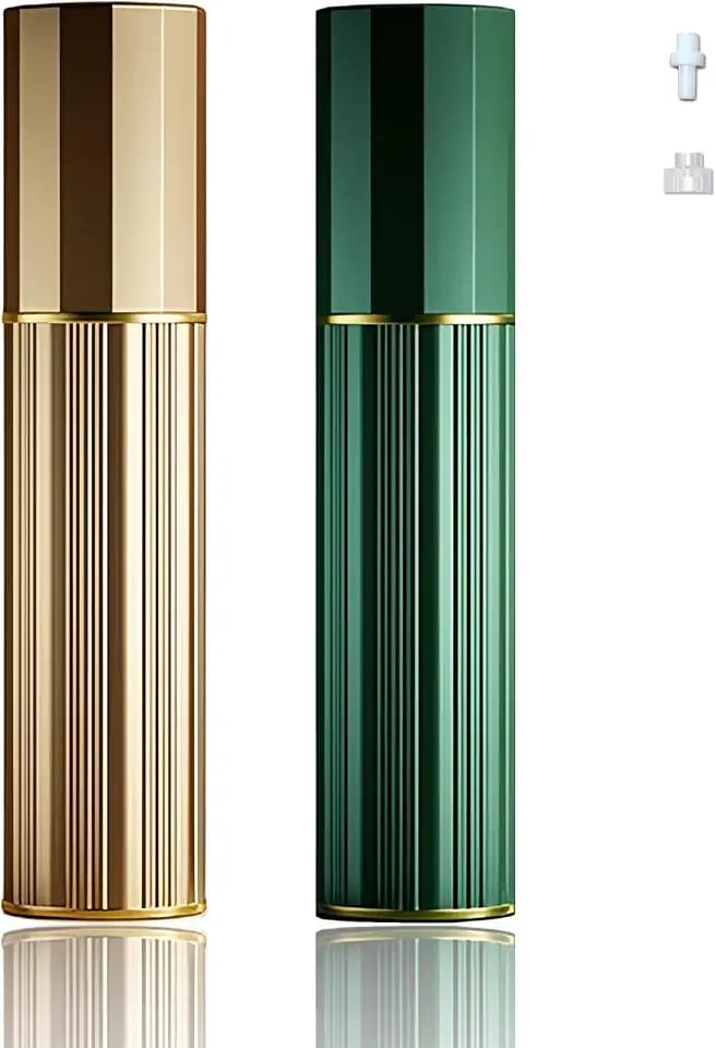 Perfume Travel Refillable Bottle Cologne Portable Atomizer Fragrance Scent Sprayer Pump Fill from Bottom Mini Pocket Size 5ml for Travel Essentials & Best Gift (Gold+Green)