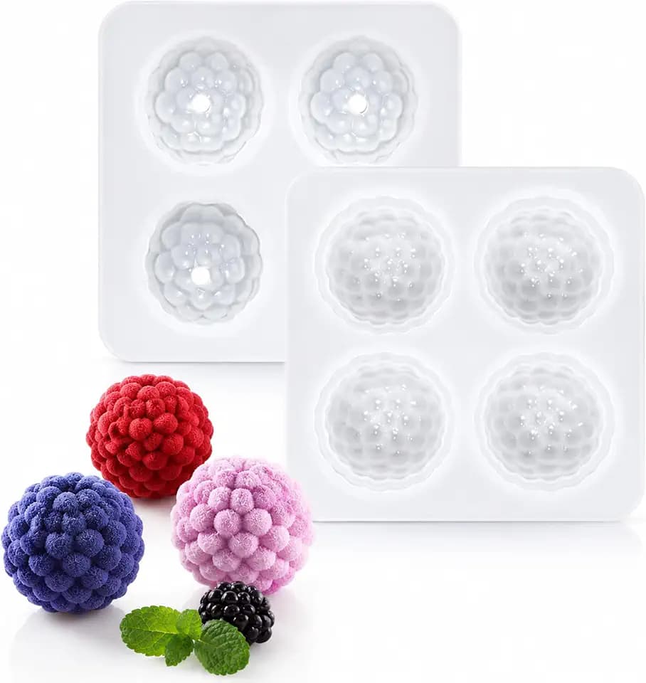 OCPO Kitchen 3D Raspberry Silicone Mold for Baking Mousse Cake, 4 Cavities